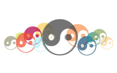 Viele bunte Yin-Yang-Symbole