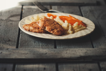 Caviar patties (roast caviar) with pasta and tomatoes