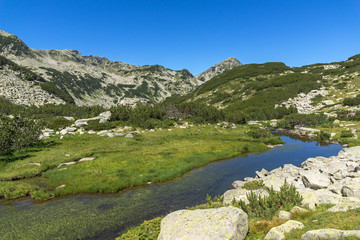 Amazing landscape of Mountain river and Muratov peak, Pirin Mountain, Bulgaria