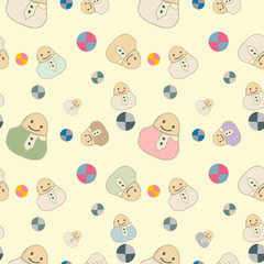 Children's seamless pattern with toys and balls.