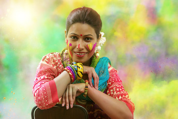 Portrait of an Indian girl at Holi Color festival