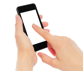 Hands holding and touching smart phone