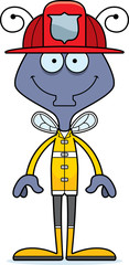 Cartoon Smiling Firefighter Fly
