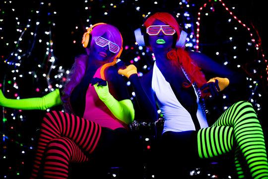 two glow uv neon sexy disco female cyber doll