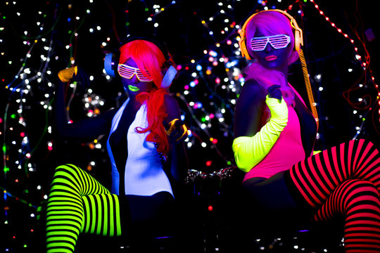 two glow uv neon sexy disco female cyber doll