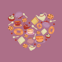 tea cookies heart illustration