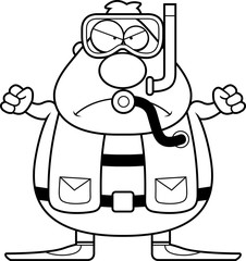 Cartoon Scuba Diver Angry