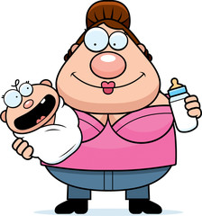 Cartoon Mom Feeding Baby