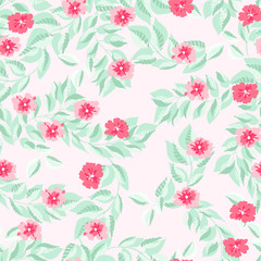 Floral seamless pattern from thin twigs with leaves and flowers. For fabric, wallpaper, gift wrap.