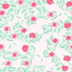 Tuinposter Floral seamless pattern from thin twigs with leaves and flowers. For fabric, wallpaper, gift wrap. © evamarina