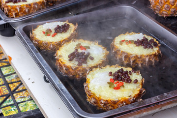 Fried and sliced pineapple