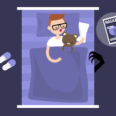 Monster under the bed. Conceptual illustration. Flat editable vector illustration, clip art