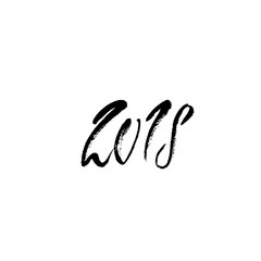 2018 Happy New Year. Beautiful greeting card calligraphy. Black vector illustration. Hand drawn print design. Handwritten modern brush lettering.