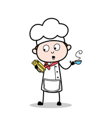 Cartoon Chef Holding a Recipe Book and Drink Hot Coffee Vector Illustration