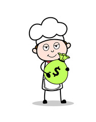 Cartoon Chef with Bag of Money Vector Illustration