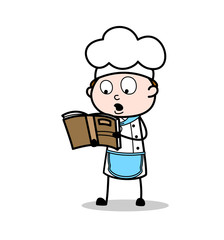 Cartoon Chef Reading Recipe Book Vector Illustration