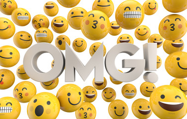 Set of emoji emoticon character faces with the word OMG, 3D Rendering - obrazy, fototapety, plakaty