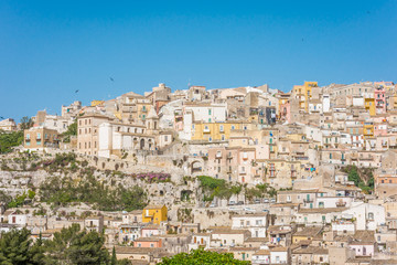 Fototapeta na wymiar Abstract and conceptual of Sicilian Baroque, ancient town Ragusa, Ibla. The places of Montalbano, Italian TV drama known throughout the world. From dusk to night, and the blue hour.