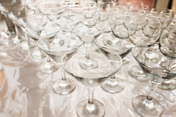 empty martini glasses closeup