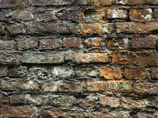 Abandoned brick wall, background pattern, landscape.