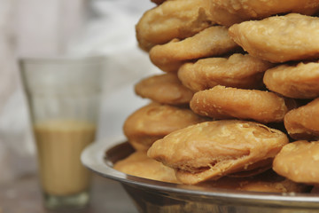 Close-up of fried kachoris