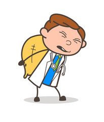 Cartoon Doctor Carrying a Pack of Sack Vector Illustration