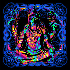 Lord Shiva is a psychedelic painting
