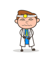 Cartoon Doctor Having Pain in Stomach Vector Illustration