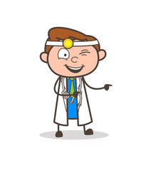 Cartoon Funny Naughty Doctor Winking Eye and Pointing Finger Vector
