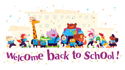 Vector flat school animal characters collection isolated