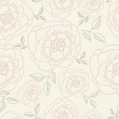 Selbstklebende Fototapeten Vector seamless handdrawn pattern from countur dog roses blossom and fresh branches. For fabric, cloth design, wallpaper. © evamarina