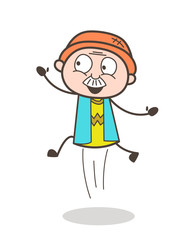 Cartoon Old Man Happy and Jumping in Excitement Vector Illustration