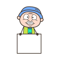 Cartoon Grandpa with Ad Board Vector Illustration