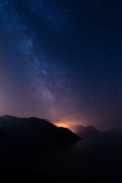 Milky Way over the rocky coast of corse, france