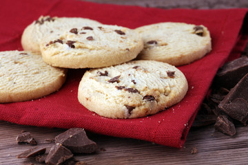 Chocolate chip cookies on table freshly baked