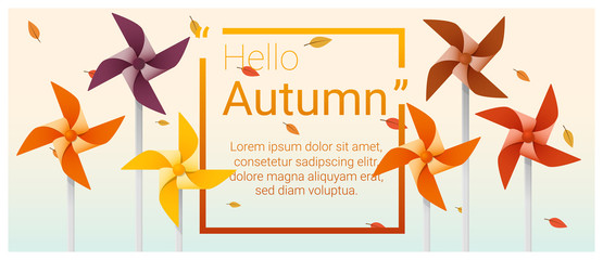 Obraz premium Hello autumn background with colorful pinwheels , vector , illustration