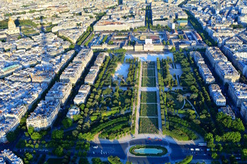 Great view of Paris from the third floor of the Eiffel Tower, which projects the shadow over the city. - 167138108
