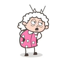 Fototapeta premium Cartoon Bored Old Lady Face Expression Vector Illustration