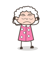 Cartoon Irritated Old Lady Face Expression Vector Illustration
