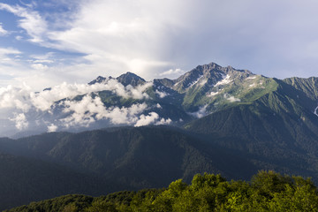 Naklejka na ściany i meble Panoramic view of mount Chugush (Western Caucasus)