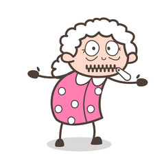 Cartoon Old Lady Zipper-Mouth Face Vector Illustration