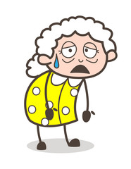 Cartoon Tired Old Lady Face Expression Vector Illustration