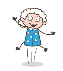 Cartoon Cheerful Granny Jumping in Excitement Vector Illustration
