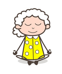 Cartoon Old Grandmother Doing Yoga Vector Illustration