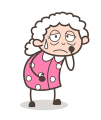 Cartoon Old Lady Crying Face Expression Vector Illustration