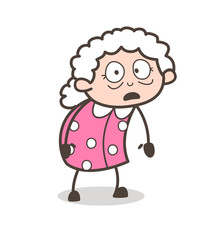 Cartoon Fearful Old Woman Expression Vector Illustration