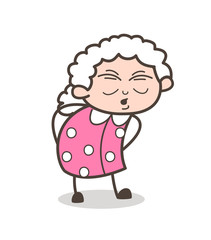Cartoon Old Granny Having Pain in Waist Vector Illustration