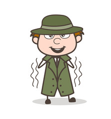 Cartoon Funny Detective Trembling Vector Illustration