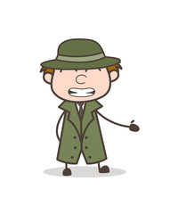 Cartoon Detective Cheap Smile Expression Vector Illustration
