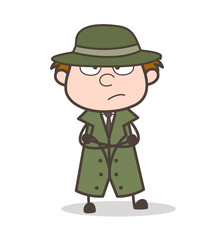 Cartoon Unhappy Detective Expression Vector Illustration
